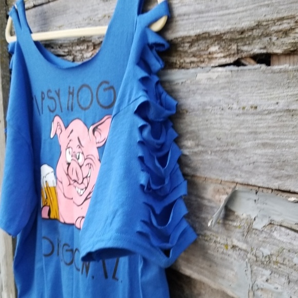 Distressed Funny Pig Graphic Tshirt Slashed Tee - Picture 3 of 5